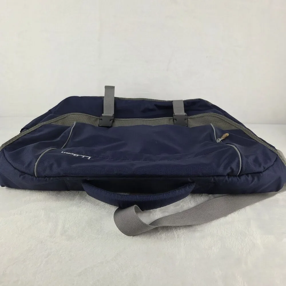 LL Bean Vintage Blue Gray Padded Laptop Messenger Shoulder Bag Briefcase
